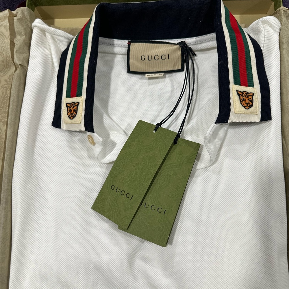 Gucci cotton polo with Web and Feline head